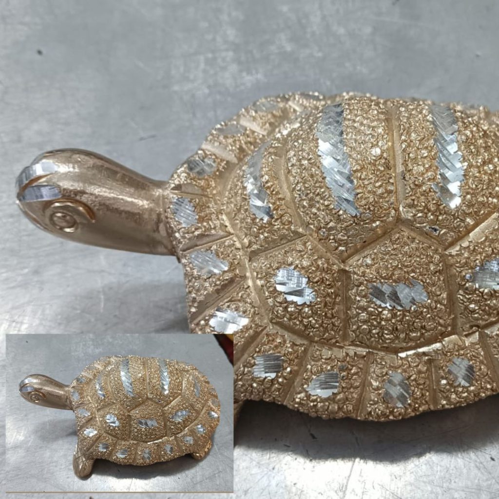Exquisite Golden Turtle with Silver Accents – Decorative Showpiece
